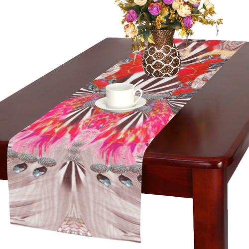 zebra peacoq butterfly black white red gold By San Table Runner 16x72 inch
