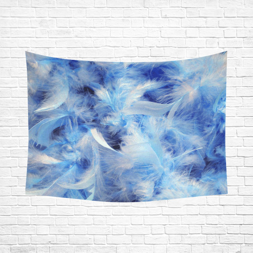 Blue Feathers Nature Art Cotton Linen Wall Tapestry 80"x 60"