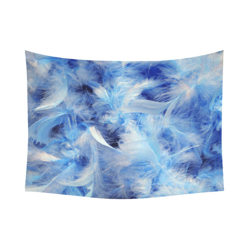 Blue Feathers Nature Art Cotton Linen Wall Tapestry 80"x 60"