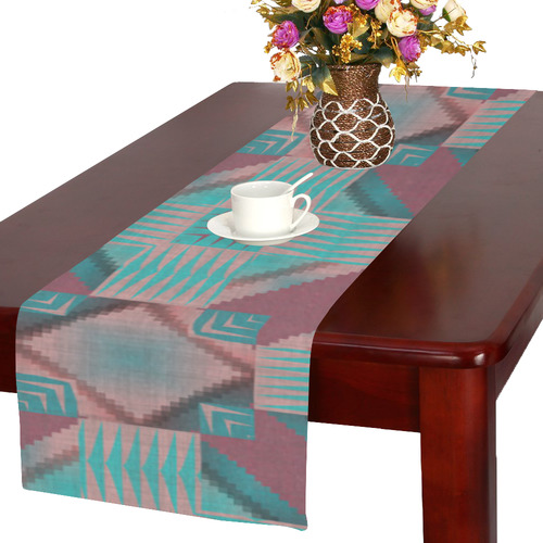 pink and turquoise geoemtric Table Runner 16x72 inch