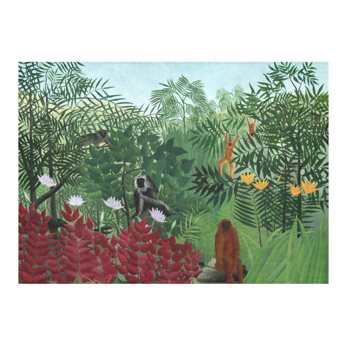 Henri Rousseau Tropical Forest Monkeys Cotton Linen Tablecloth 60"x 84"