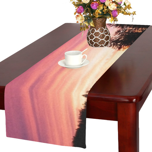 Sunset Nature Mountain Wood Red Sky Lake Table Runner 16x72 inch