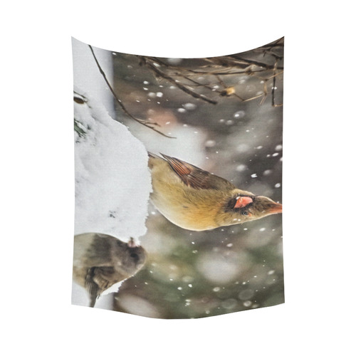 Cardinal In The Snow Cotton Linen Wall Tapestry 80"x 60"