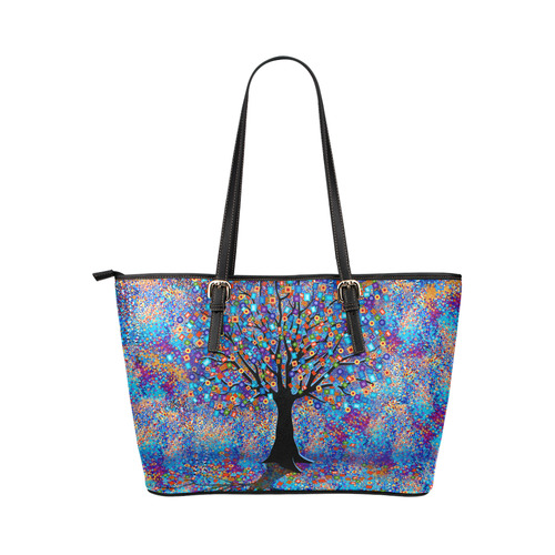 Colorful Tree Art Print Tree Carnival by Juleez Leather Tote Bag/Large (Model 1651)