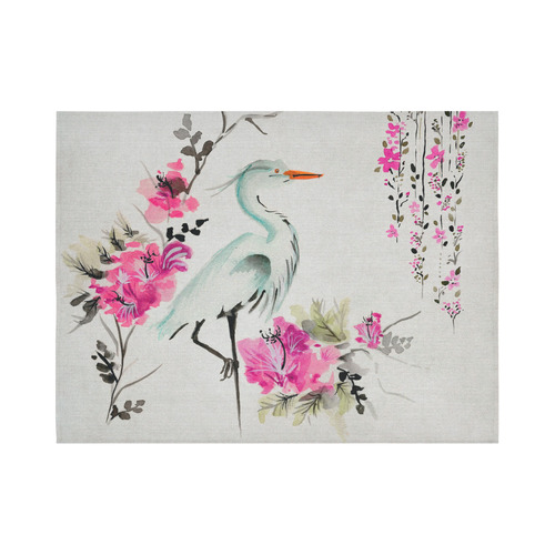 Pink Crane Flower Dream Cotton Linen Wall Tapestry 80"x 60"