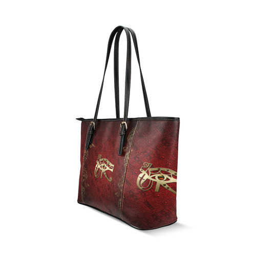 The all seeing eye in gold and red Leather Tote Bag/Small (Model 1640)