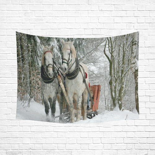 Wintertime Sleigh Ride Cotton Linen Wall Tapestry 80"x 60"