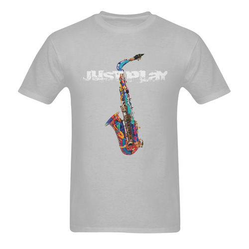 Colorful Saxophone Music T Shirt Just Play by Juleez Men's T-Shirt in USA Size (Two Sides Printing)