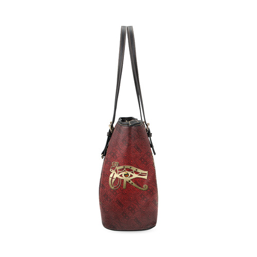 The all seeing eye in gold and red Leather Tote Bag/Small (Model 1640)