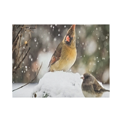 Cardinal In The Snow Cotton Linen Wall Tapestry 80"x 60"