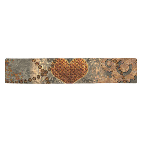 Steampuink, rusty heart with clocks and gears Table Runner 14x72 inch