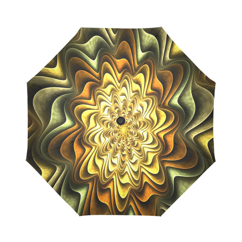 Gold Copper Green Fractal Flower Auto-Foldable Umbrella (Model U04)