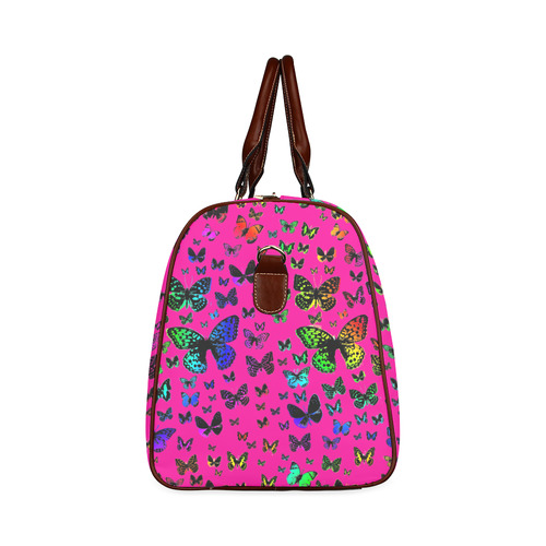 Rainbow Butterflies on Pink Waterproof Travel Bag/Large (Model 1639)