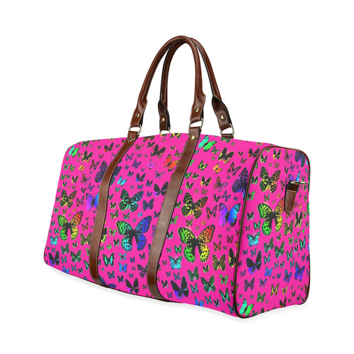 Rainbow Butterflies on Pink Waterproof Travel Bag/Large (Model 1639)