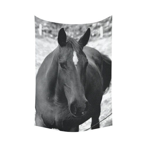 B&W Horse Cotton Linen Wall Tapestry 60"x 90"