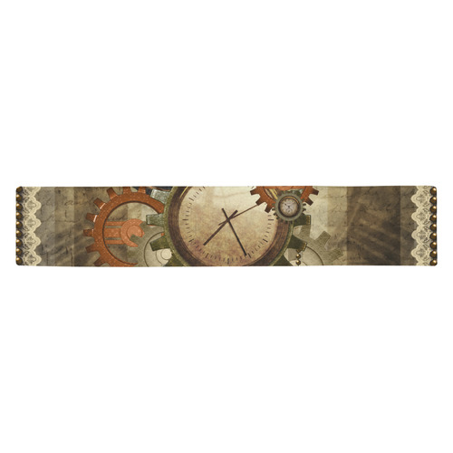 Steampunk, wonderful noble desig, clocks and gears Table Runner 14x72 inch