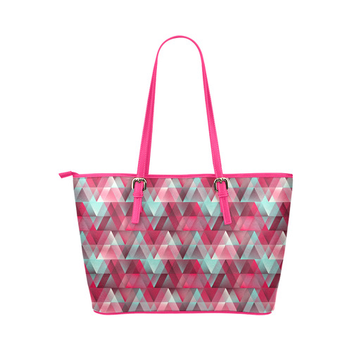 Red Aqua Modern Triangle Pattern Leather Tote Bag/Small (Model 1651)