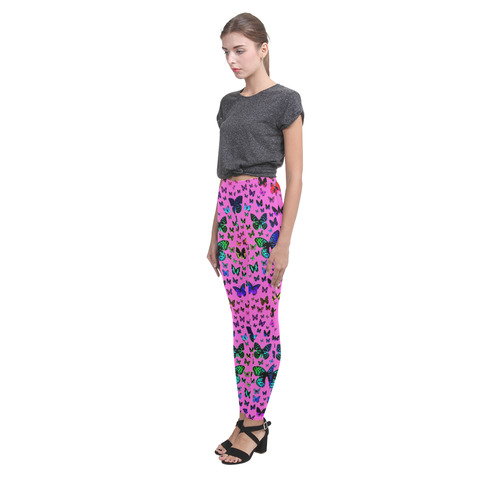 Rainbow Butterflies on Pink Cassandra Women's Leggings (Model L01)