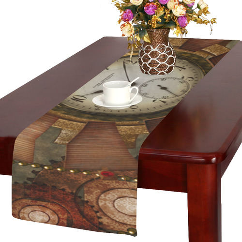 Steampunk, wonderful clocks in noble design Table Runner 14x72 inch