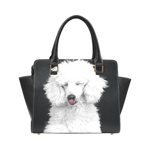 Silly White Poodle Rivet Shoulder Handbag (Model 1645)