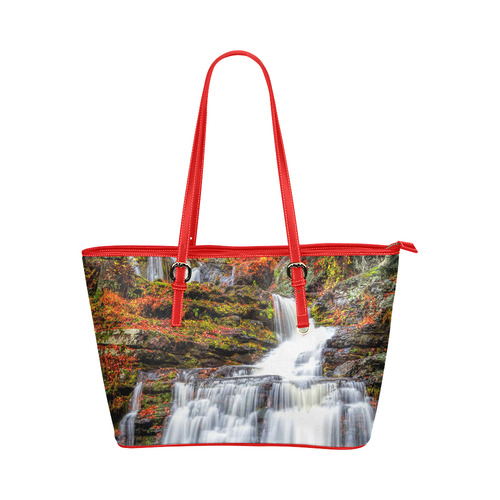 Autumn Waterfall Leather Tote Bag/Large (Model 1651)