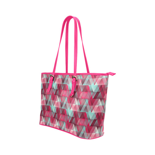 Red Aqua Modern Triangle Pattern Leather Tote Bag/Small (Model 1651)