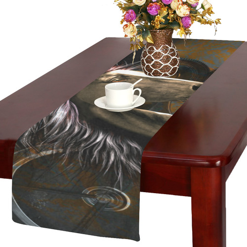 Steampunk, awesome horse with clocks and gears Table Runner 14x72 inch
