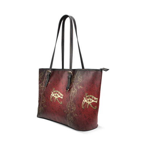 The all seeing eye in gold and red Leather Tote Bag/Large (Model 1640)