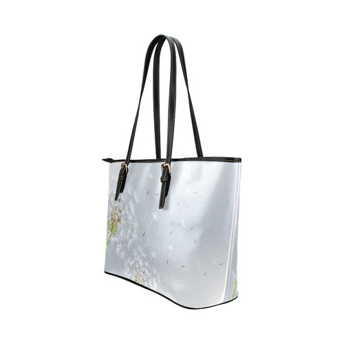 Beautiful White Dandelion Flower Floral Leather Tote Bag/Large (Model 1651)