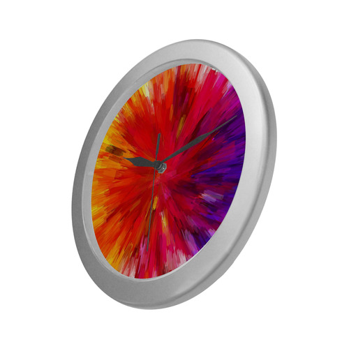 Multicolor Abstract Fractal Silver Color Wall Clock