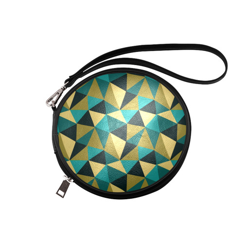 Black Gold Turquoise Abstract Triangles Round Makeup Bag (Model 1625)