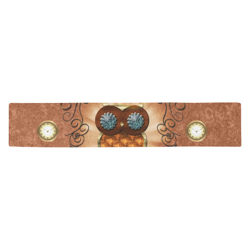 Steampunk, cute owl Table Runner 14x72 inch