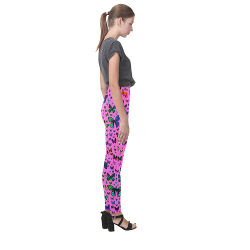 Rainbow Butterflies on Pink Cassandra Women's Leggings (Model L01)