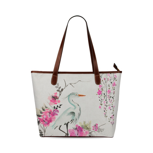 Pink Crane Flower Dream Shoulder Tote Bag (Model 1646)