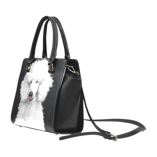 Silly White Poodle Rivet Shoulder Handbag (Model 1645)