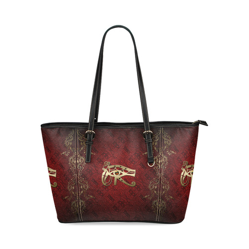The all seeing eye in gold and red Leather Tote Bag/Large (Model 1640)