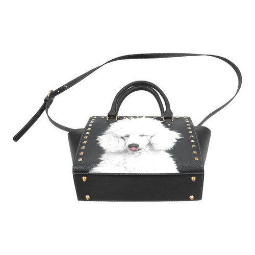 Silly White Poodle Rivet Shoulder Handbag (Model 1645)