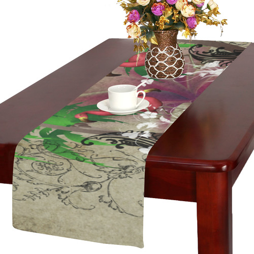 Wonderful tropical design with flamingos Table Runner 14x72 inch