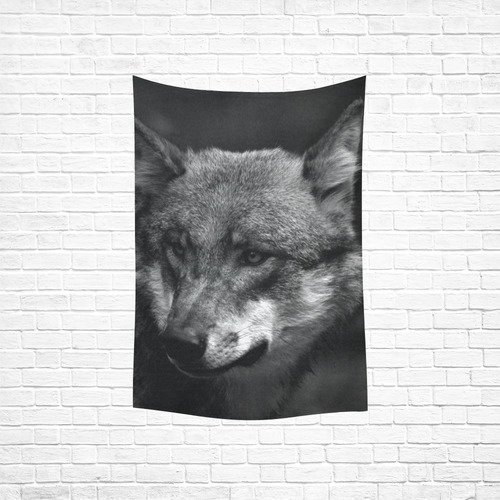 B&W Wolf Cotton Linen Wall Tapestry 40"x 60"