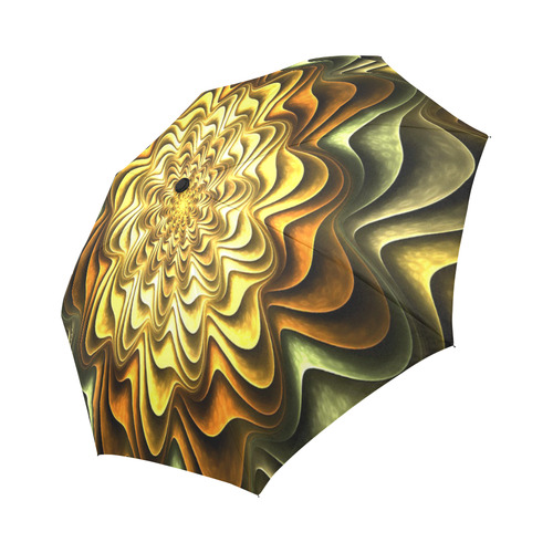 Gold Copper Green Fractal Flower Auto-Foldable Umbrella (Model U04)