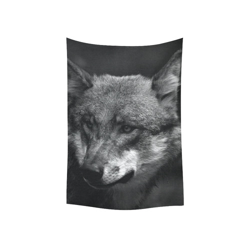 B&W Wolf Cotton Linen Wall Tapestry 40"x 60"