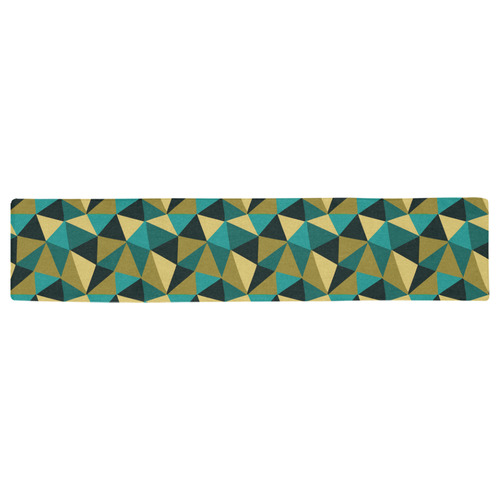 Black Gold Turquoise Abstract Triangles Table Runner 16x72 inch