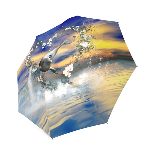 Dolphin jumping by a heart Foldable Umbrella (Model U01)