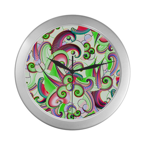 Jungle Flowers Silver Color Wall Clock