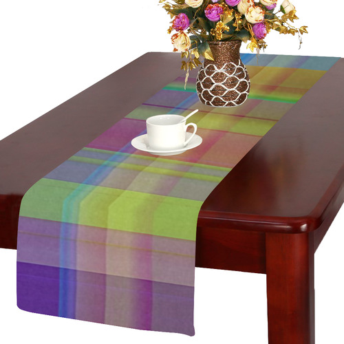 modern plaid, cool colors Table Runner 14x72 inch