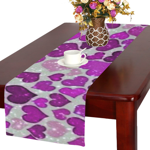 sparkling hearts purple Table Runner 16x72 inch