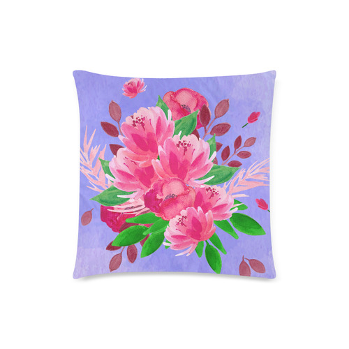 Purple Watercolor Pink Floral Garden Bouquet Custom Zippered Pillow Case 18"x18"(Twin Sides)