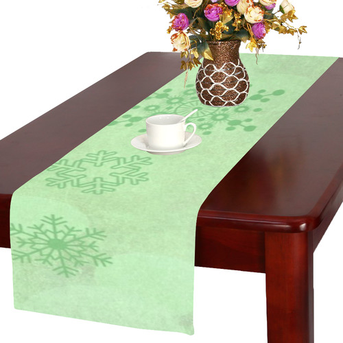 Winter bokeh, green Table Runner 16x72 inch