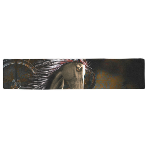 Steampunk, awesome horse with clocks and gears Table Runner 16x72 inch