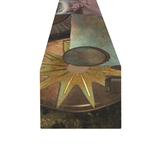 Steampunk, rusty metal and clocks and gears Table Runner 16x72 inch